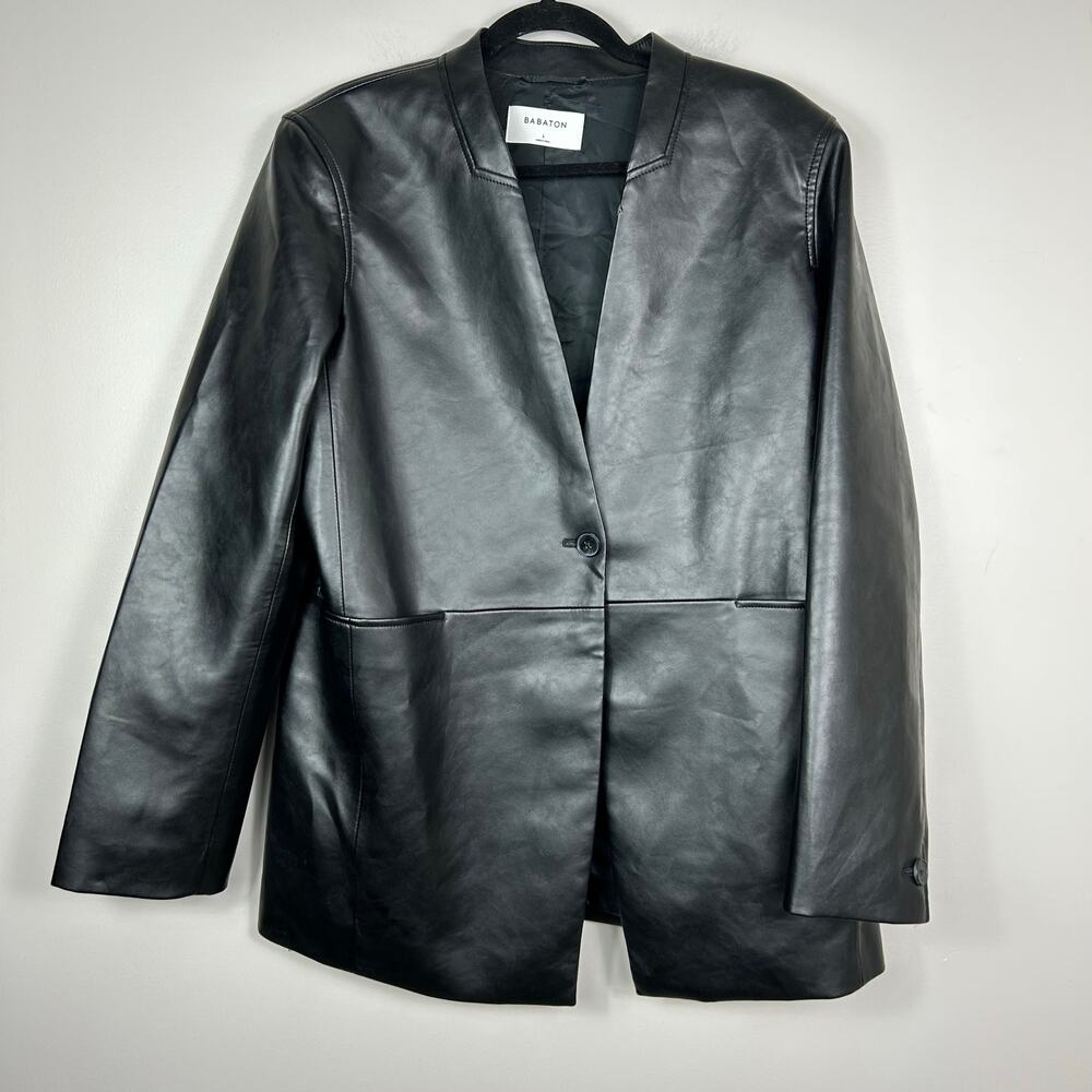 Aritzia Babaton Logan Faux Leather Jacket Blazer Black Sz Large - Picture 7 of 13